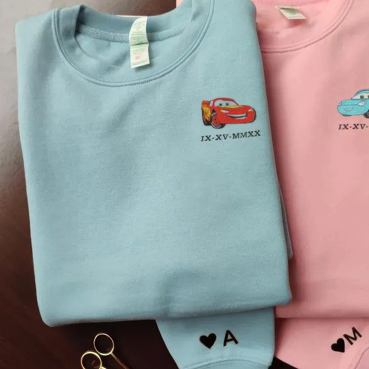 Custom Embroidered Sweatshirts For Couples, Couple Matching Sweatshirt, Cartoon Car Couple Characters Embroidery Sweatshirt