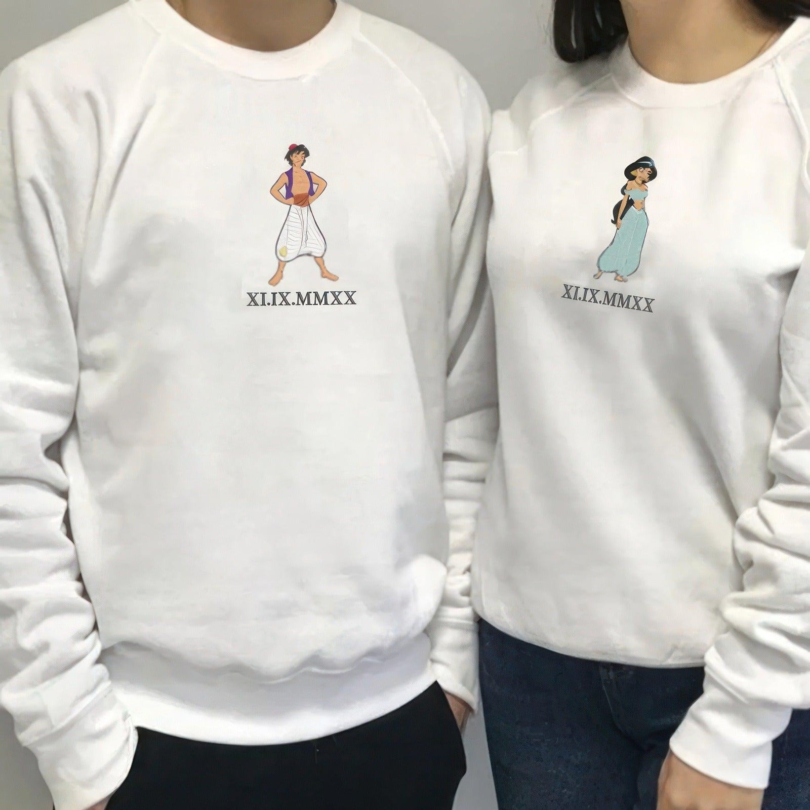 Custom Embroidered Sweatshirts For Couples, Matching Sweatshirts For Couples, Funny Couple Cartoon Character Embroidered Sweatshirt