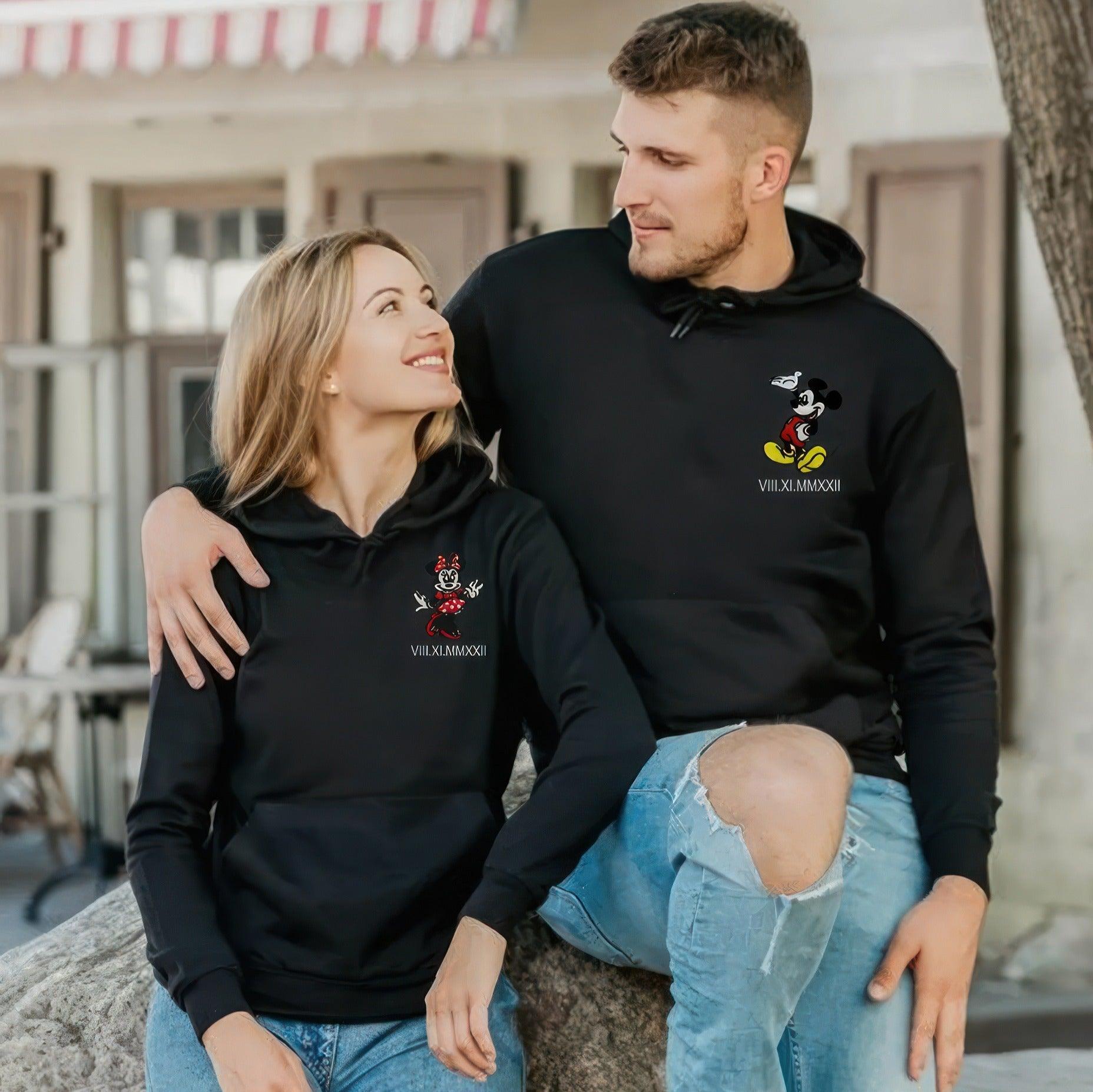 Custom Embroidered Hoodies For Couples, Matching Couples Hoodies, Cute Mouse Couples Embroidery Sweatshirt