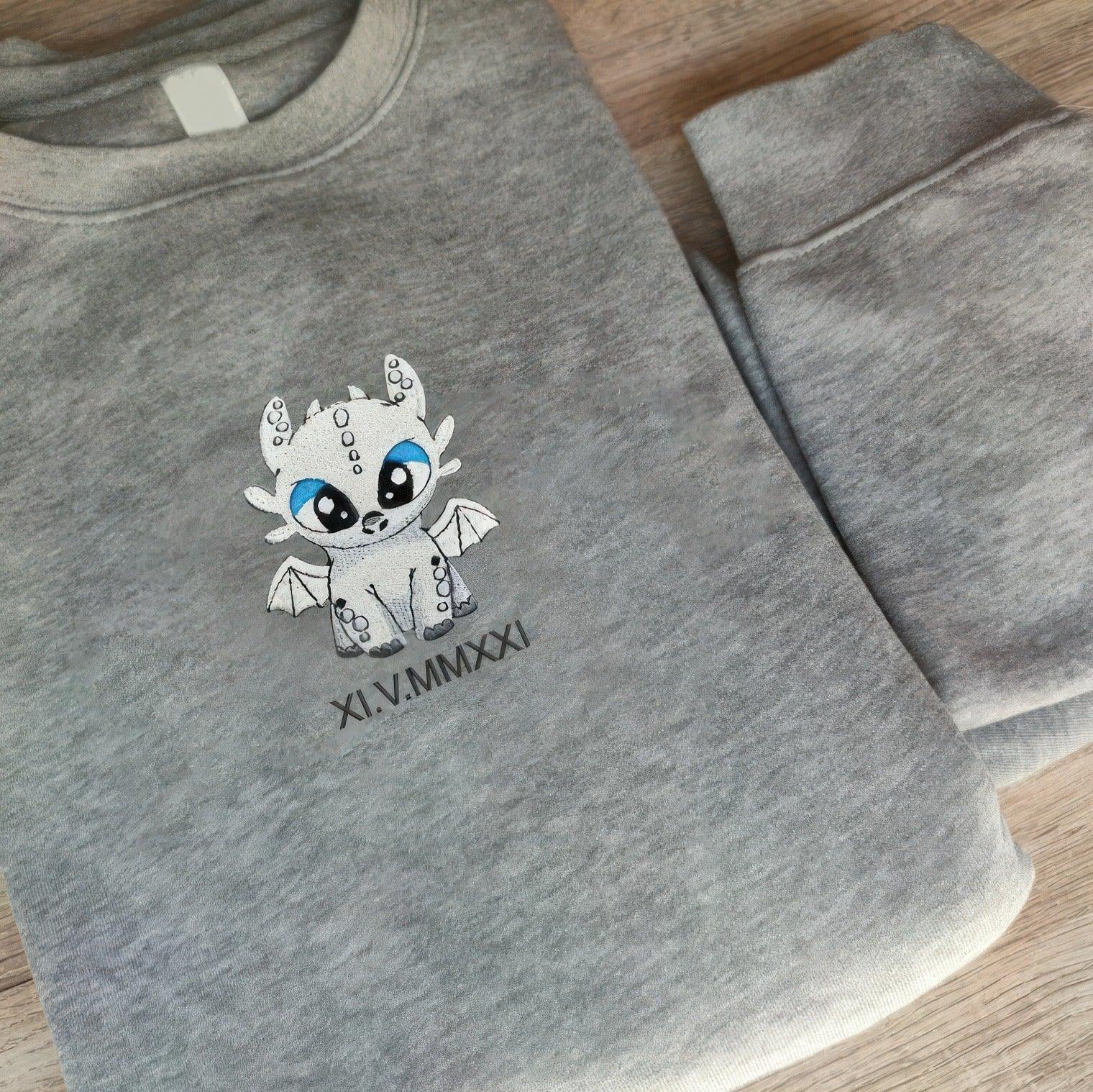 Custom Embroidered Sweatshirts For Couples, Matching Sweatshirts For Couples, Dragon's Lovely Characters Couples Embroidery Sweatshirt