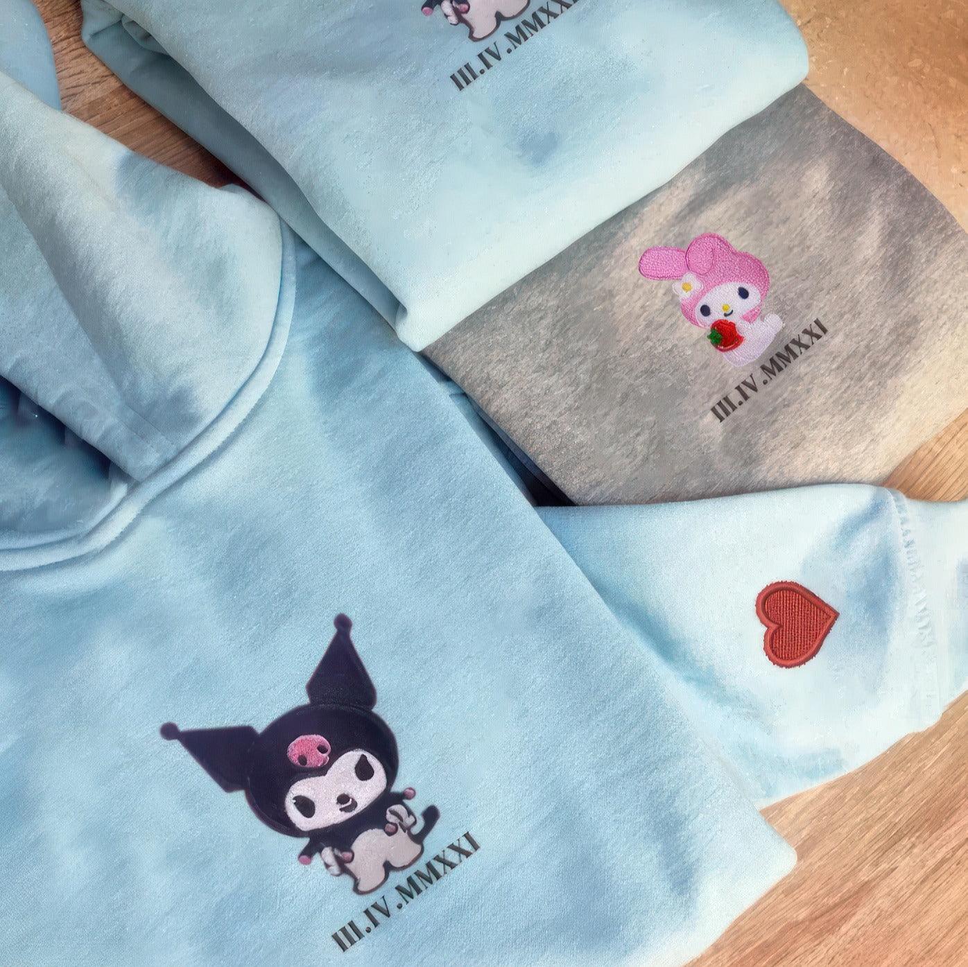 Custom Embroidered Hoodies For Couples, Custom Matching Couple Hoodies, Bunny Couples Cartoon Character Embroidery Sweatshirt