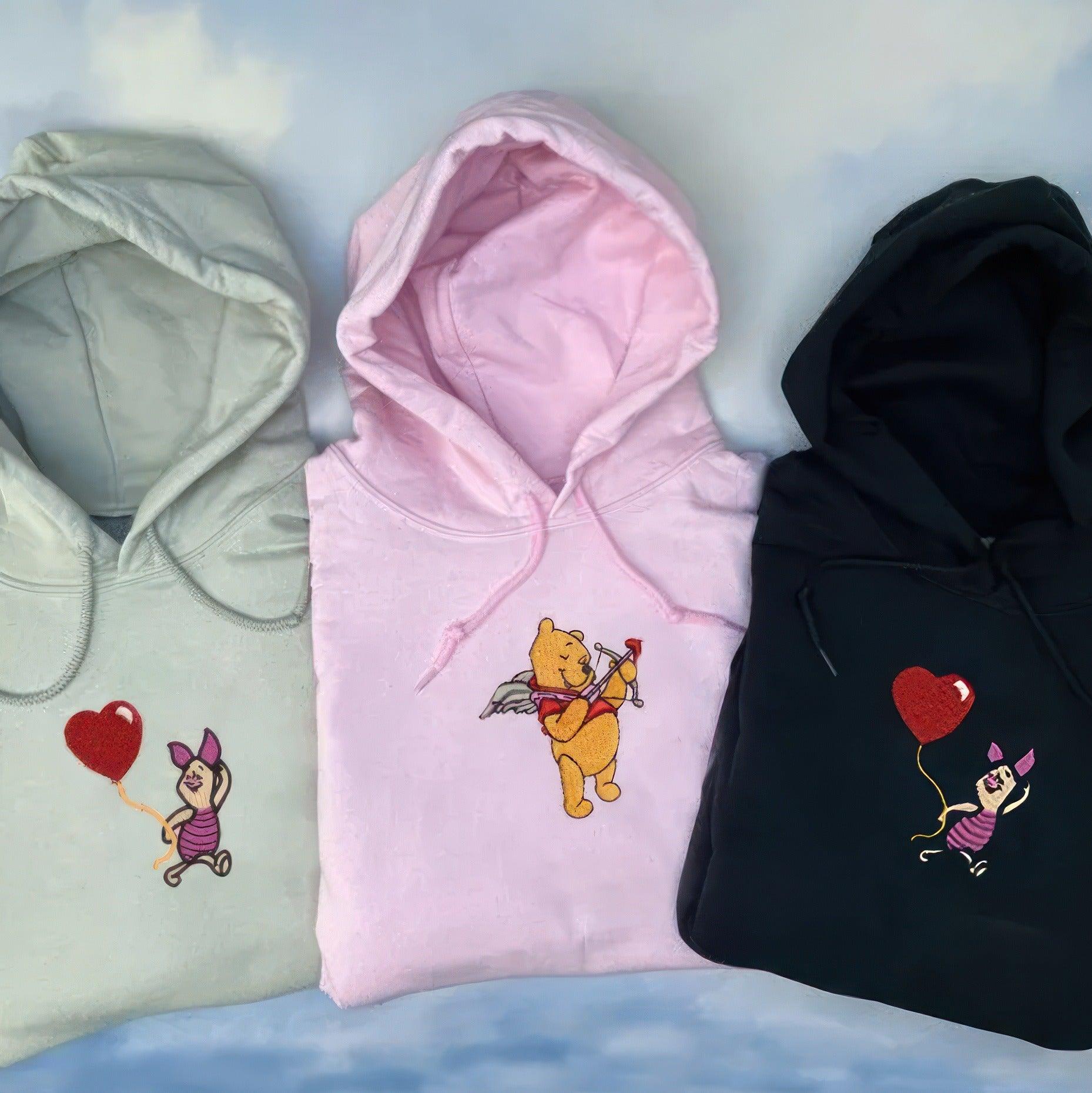 Custom Embroidered Hoodies For Couples, Matching Hoodies For Couples, Cute Bear Couples Cartoon Character Embroidery Sweatshirt
