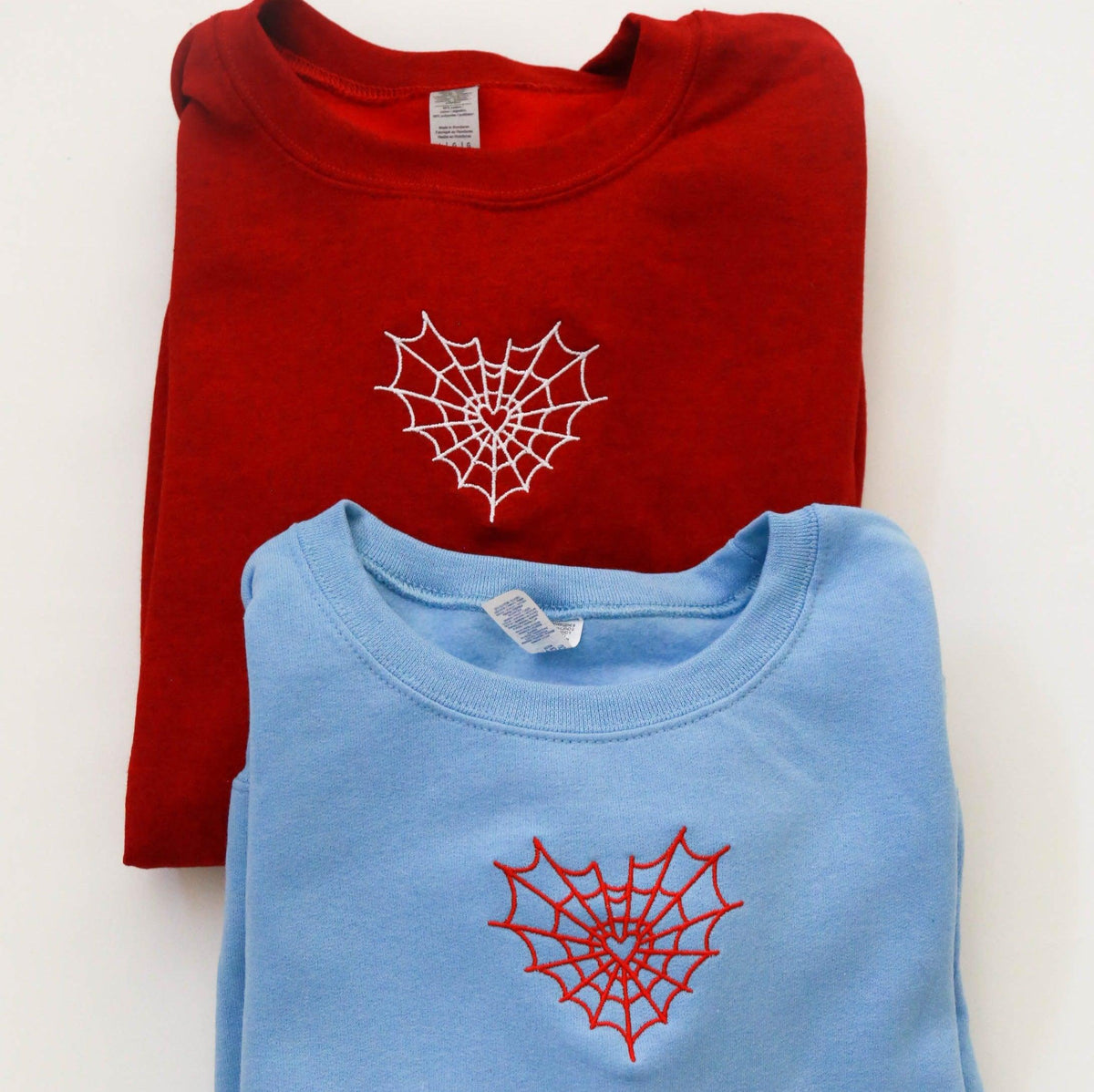Custom Spiderweb Heart Embroidered Matching Set Couple Sweatshirt Hoodies