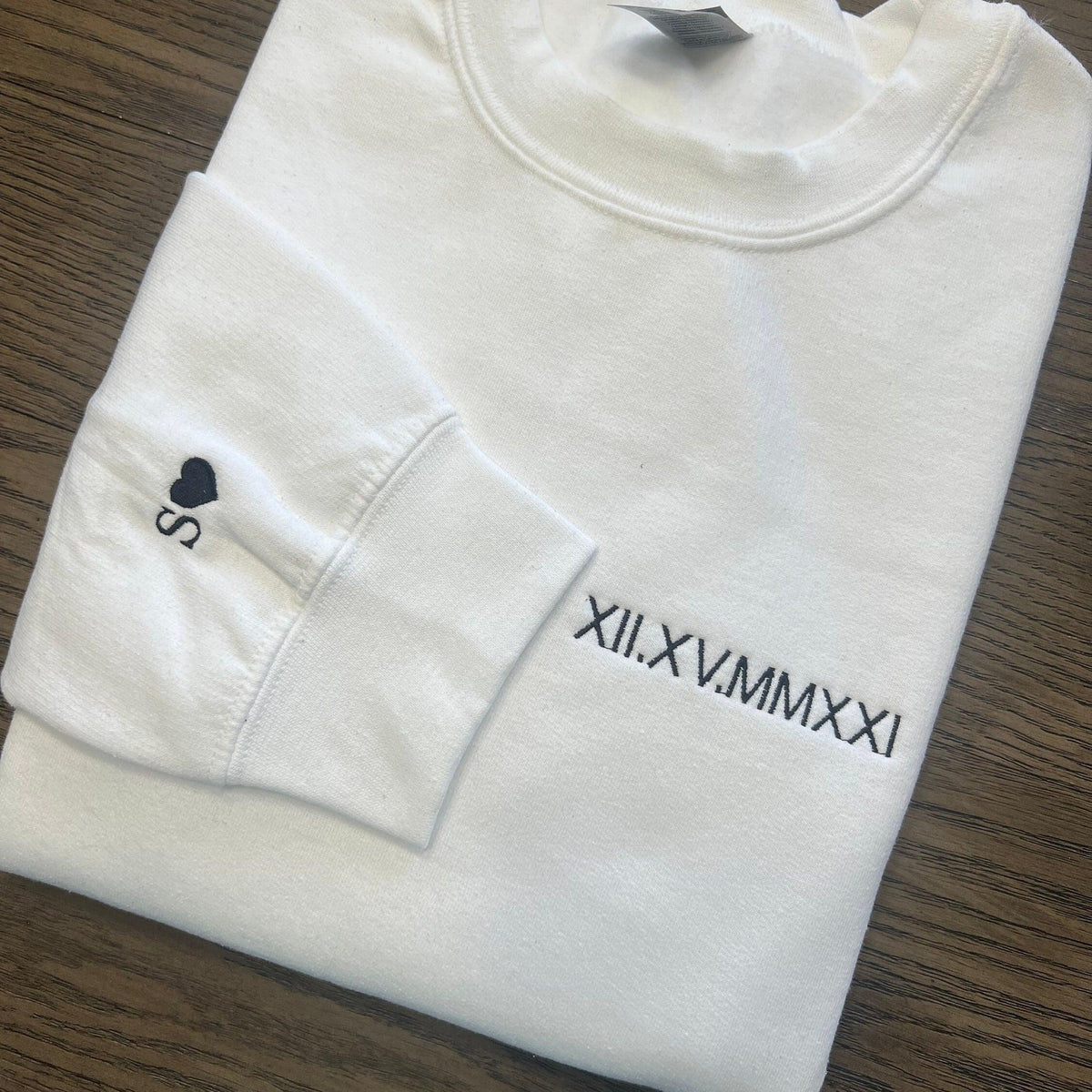 Custom Embroidered Roman Numeral Initial On Sleeve Personalized Embroidered Sweatshirt