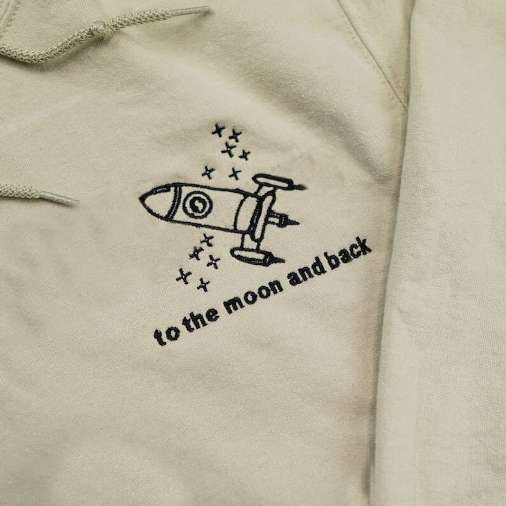 Custom Embroidered Hoodies For Couples, To The Moon and Back Rocket Couples Embroidered Hoodie
