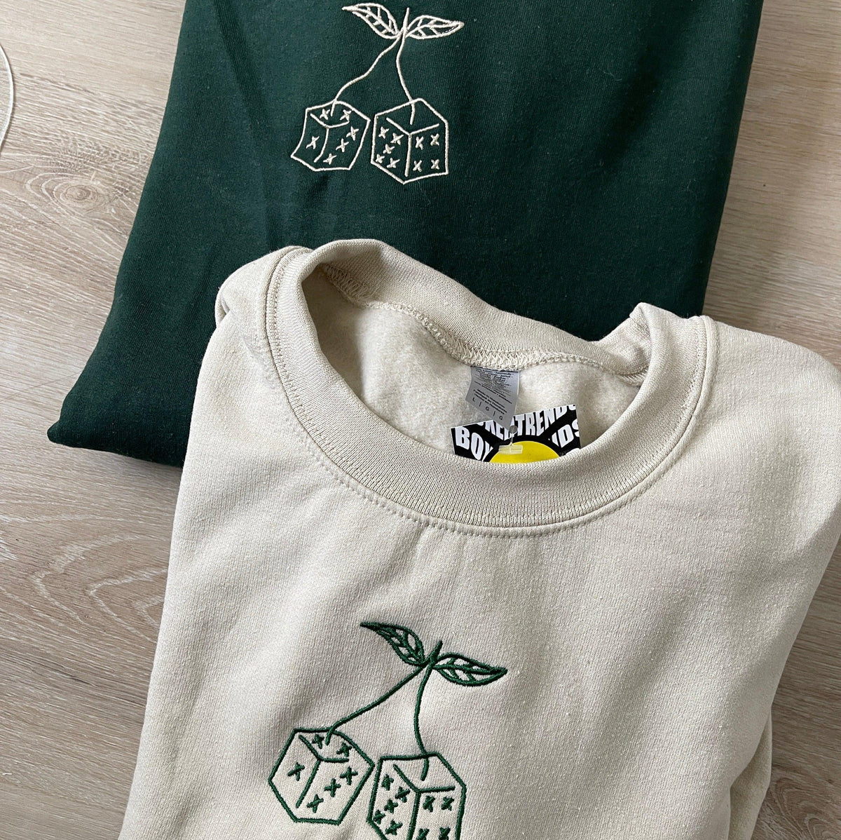 Custom Dice Cherries Embroidered Matching Set Couple Sweatshirt Hoodies