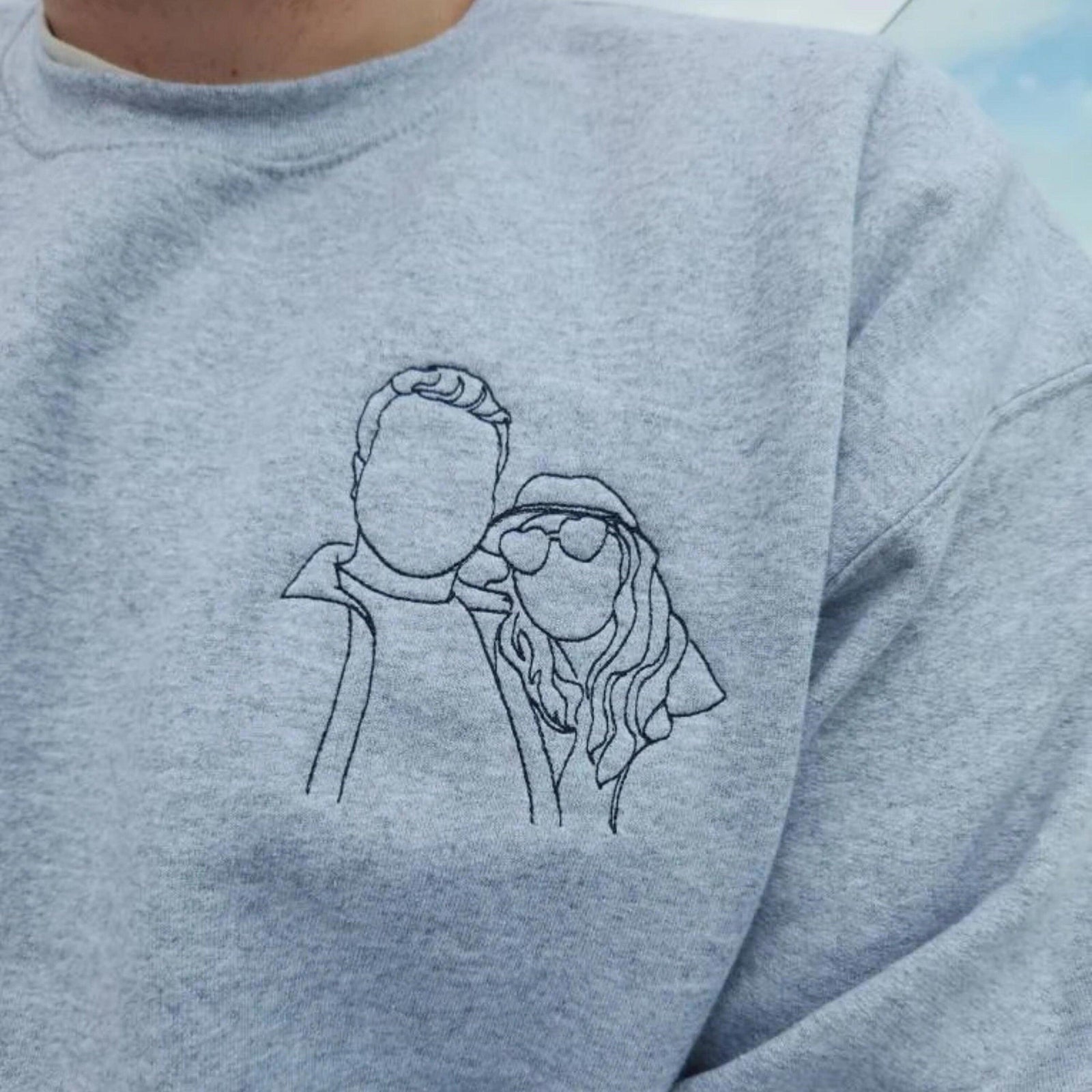 Custom Embroidered Portrait From Photo Couple Hoodies Set Embroidered Sweatshirt
