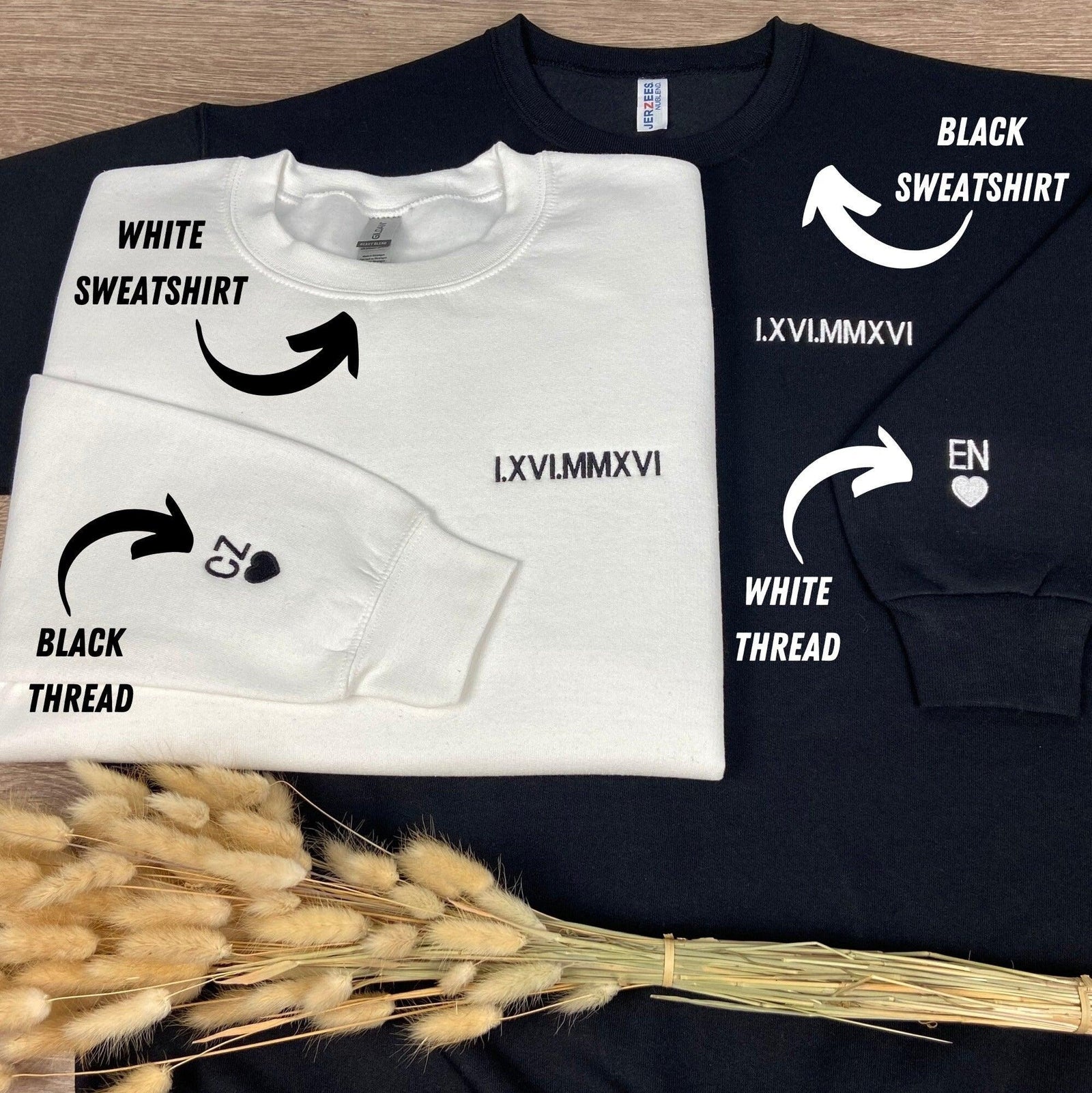 Personalized Embroidered Roman Numeral Matching Couples Gift Crewneck Sweatshirt