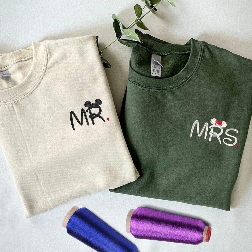 Custom Mr and Mrs Cartoon Inspired Embroidered Couples Matching Embroidered Sweatshirt Hoodies