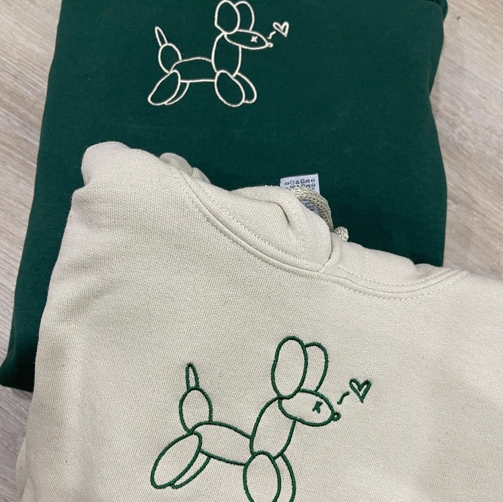 Custom Balloon Dog Embroidered Matching Set Couple Sweatshirt Hoodies