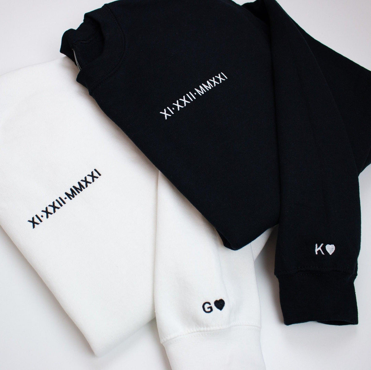 Custom Roman Numerals Matching Couples Date Anniversary Gifts Embroidered Crewneck Sweatshirt