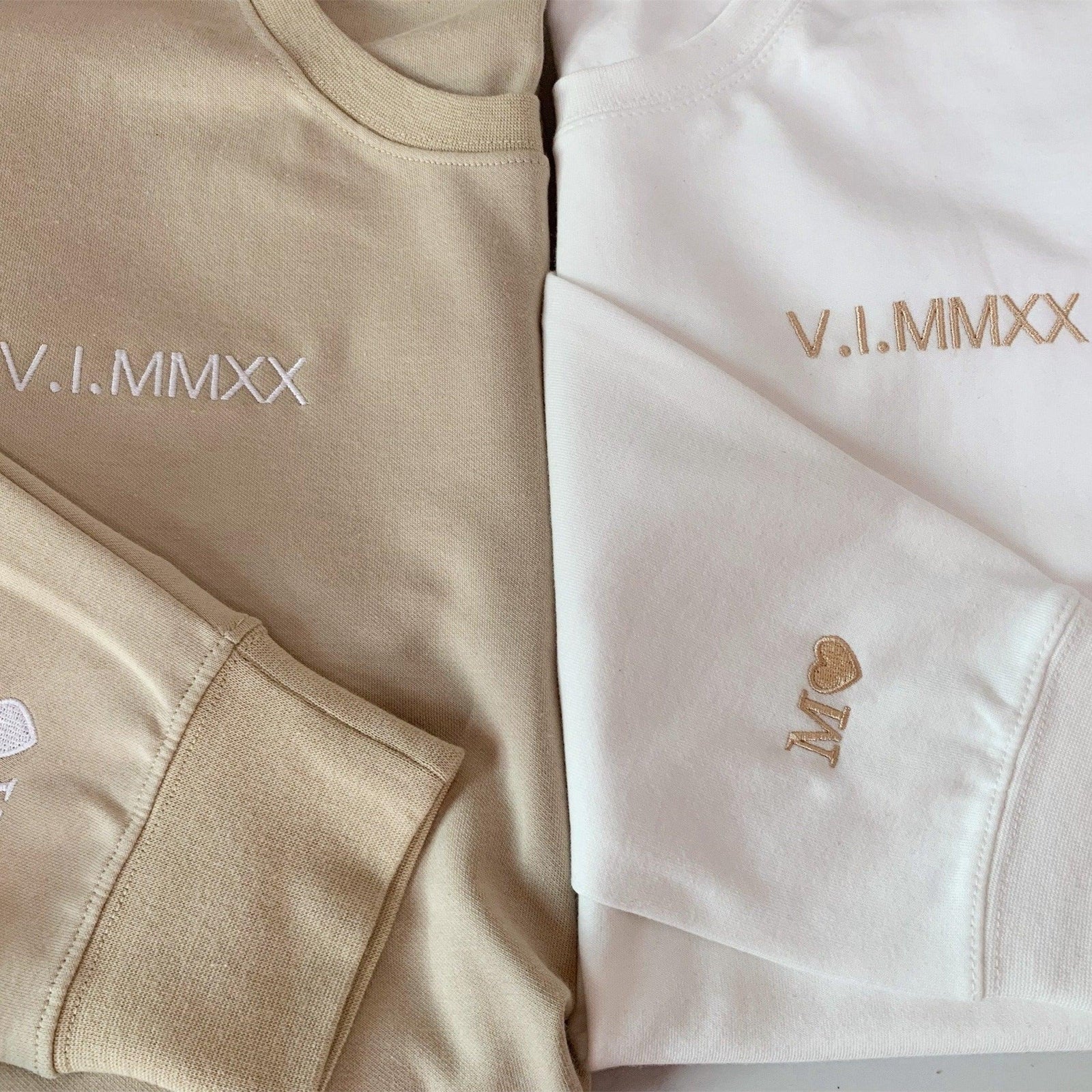 Custom Initial Heart Embroidered Crewneck Couple Anniversary Date Sweatshirt