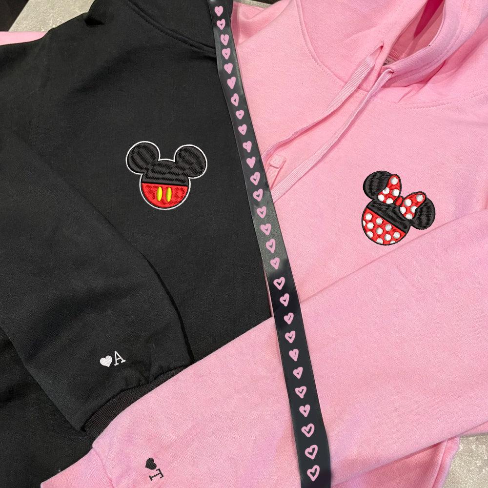 Custom Embroidered Hoodies For Couples, Custom Matching Couple Hoodie, Cartoon Mouses Happy Couples Embroidered Hoodie