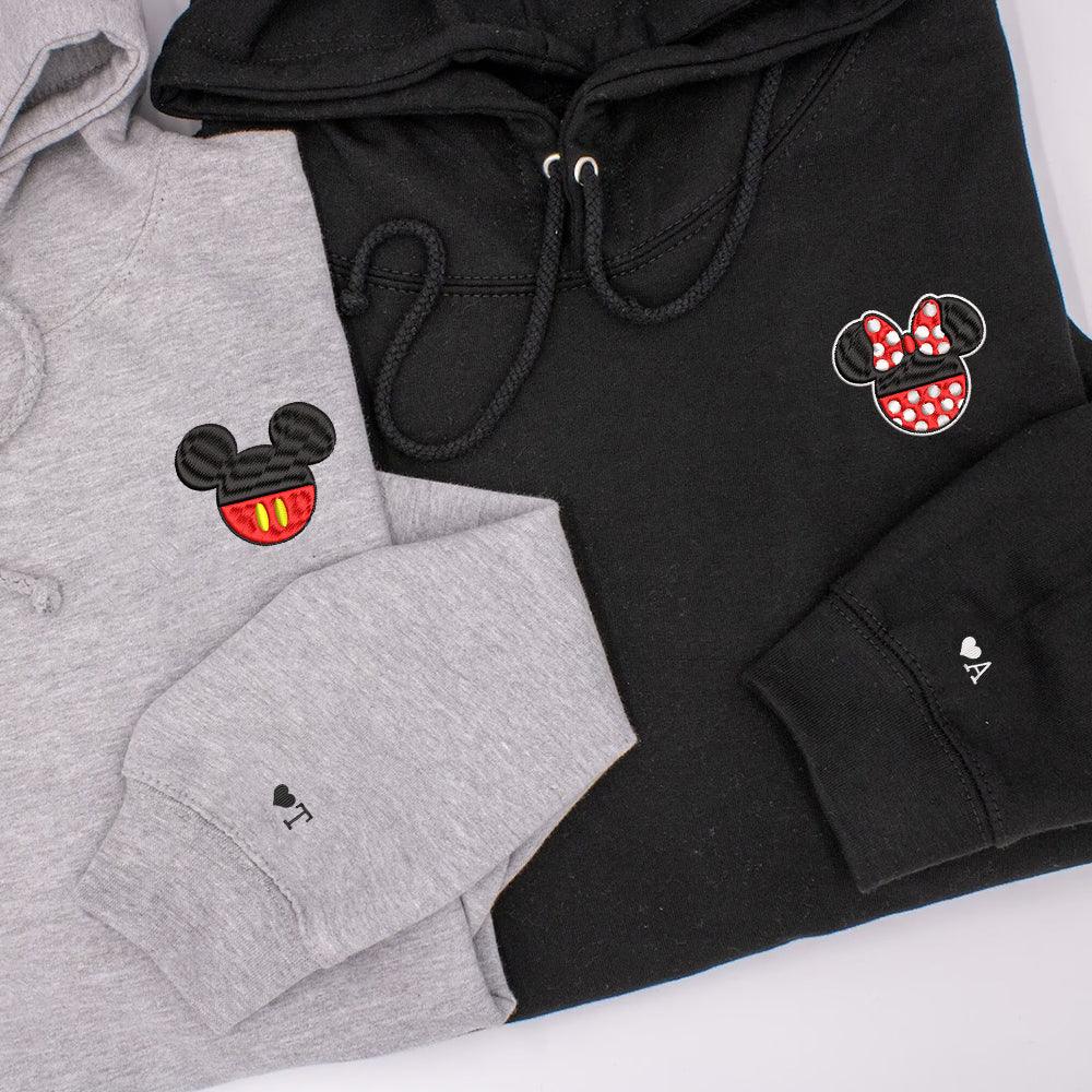Custom Embroidered Hoodies For Couples, Custom Matching Couple Hoodie, Cartoon Mouses Happy Couples Embroidered Hoodie