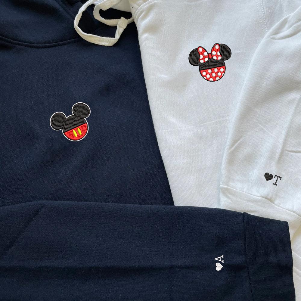 Custom Embroidered Hoodies For Couples, Custom Matching Couple Hoodie, Cartoon Mouses Happy Couples Embroidered Hoodie