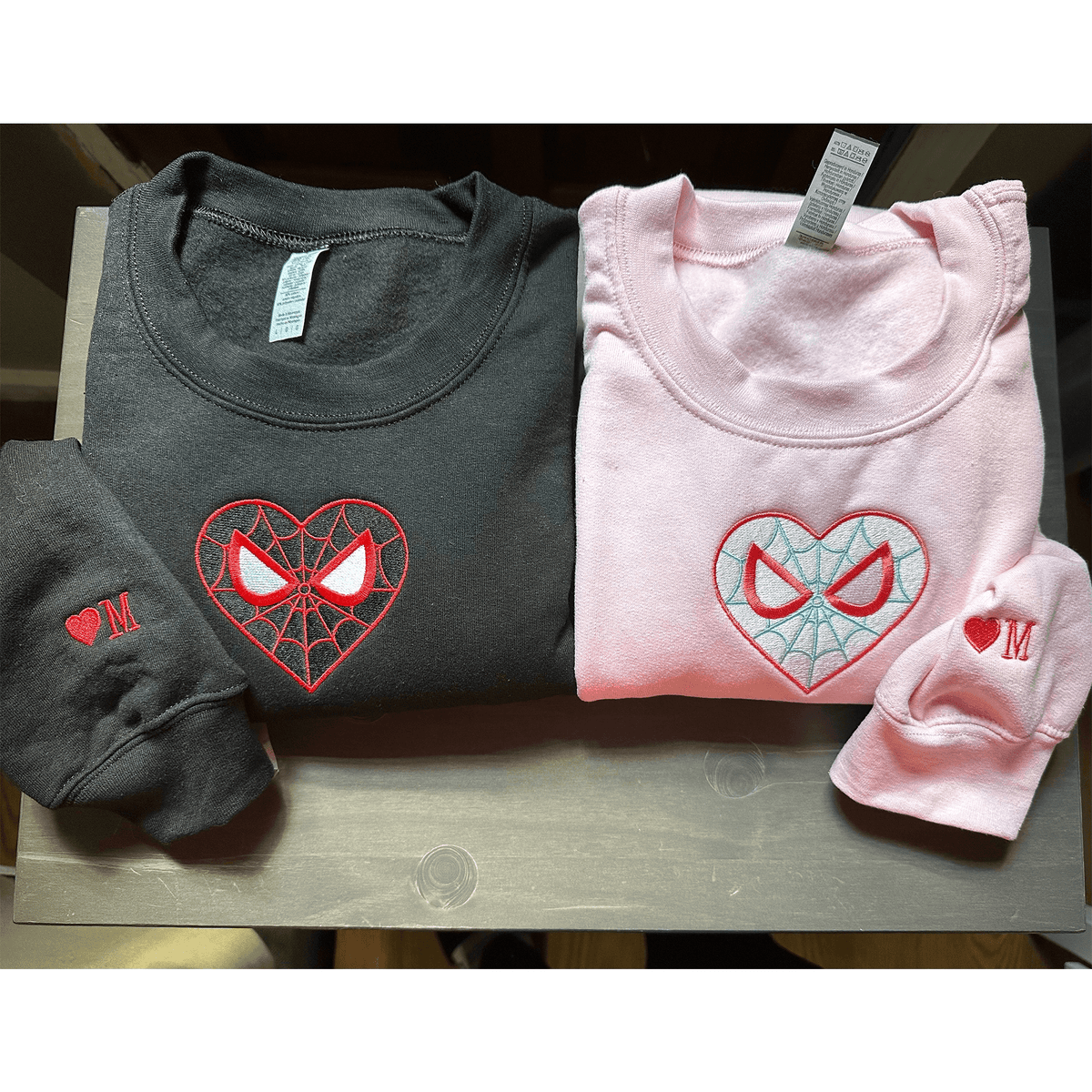 Custom Embroidered Sweatshirts For Couples, Custom Matching Couple Hoodies, Spider Web Embroidered Matching Couples Sweatshirt