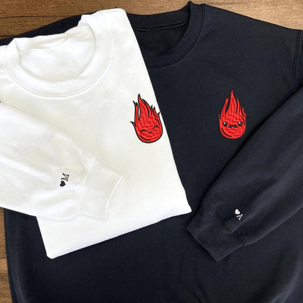 Custom Embroidered Sweatshirts For Couples, Custom Matching Couple Sweatshirt, Flame Couples Embroidered Crewneck Sweater