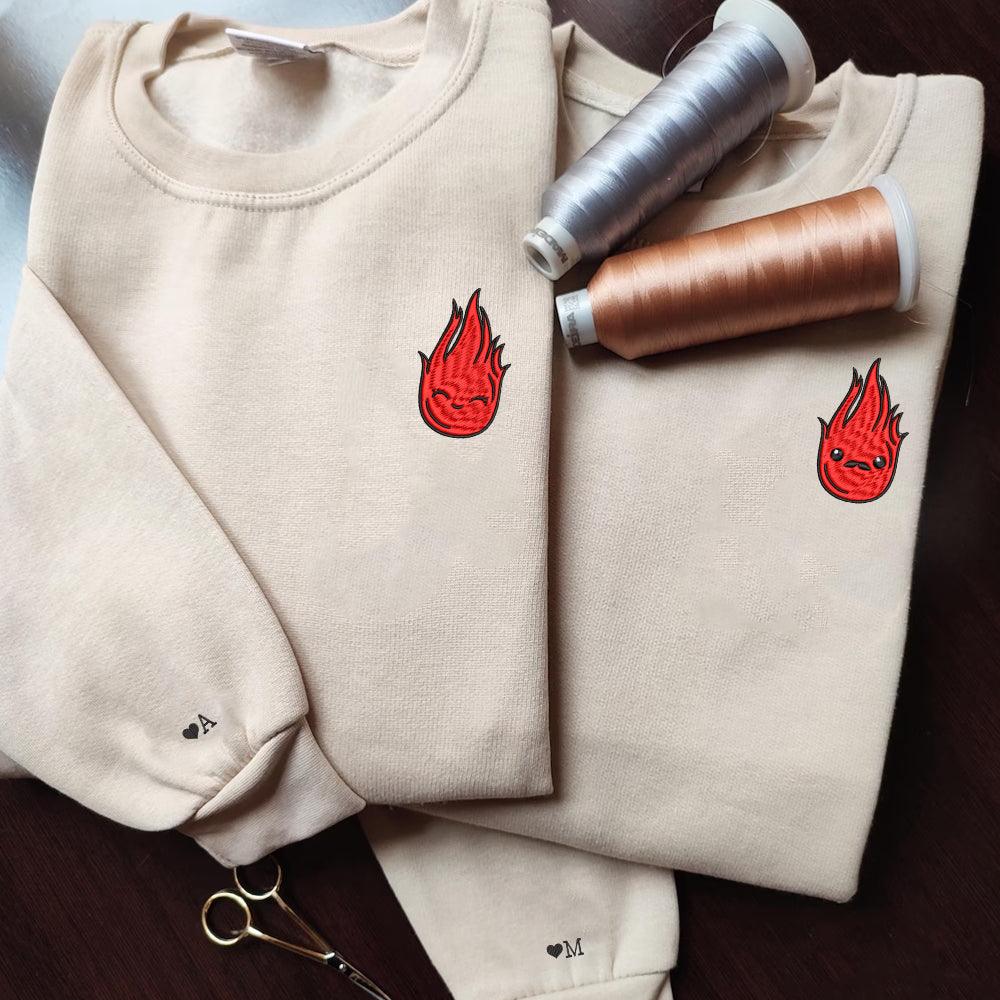 Custom Embroidered Sweatshirts For Couples, Custom Matching Couple Sweatshirt, Flame Couples Embroidered Crewneck Sweater