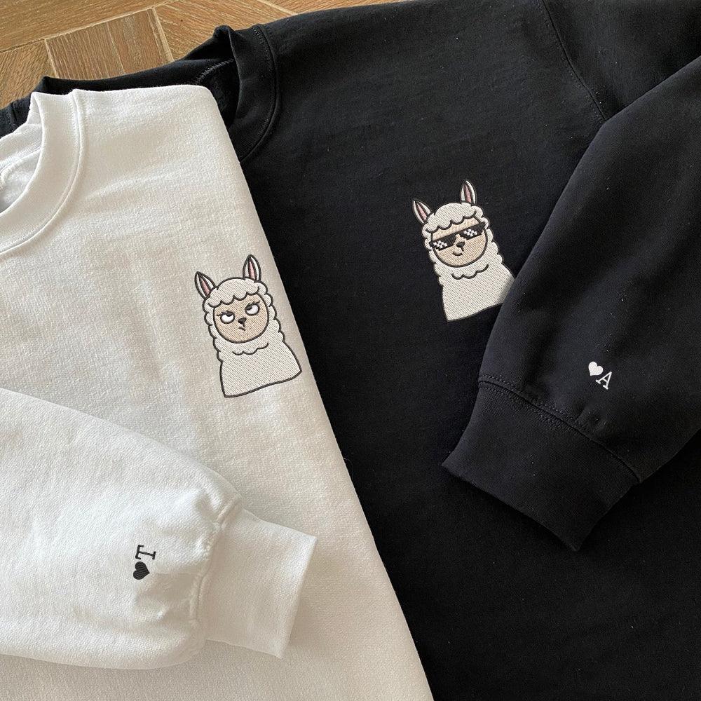 Custom Embroidered Sweatshirts For Couples, Custom Matching Couple Sweatshirt, Cute Sheep Cartoon Couples Embroidered Crewneck Sweater