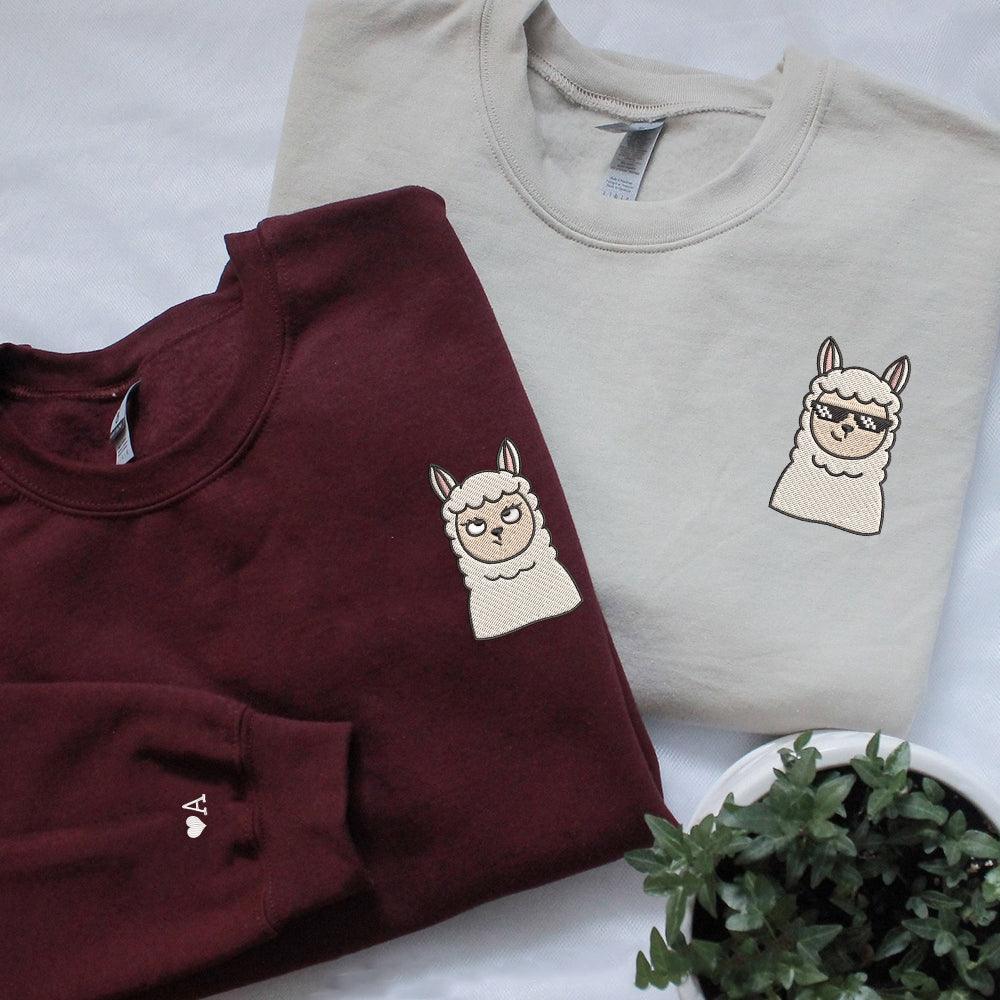 Custom Embroidered Sweatshirts For Couples, Custom Matching Couple Sweatshirt, Cute Sheep Cartoon Couples Embroidered Crewneck Sweater