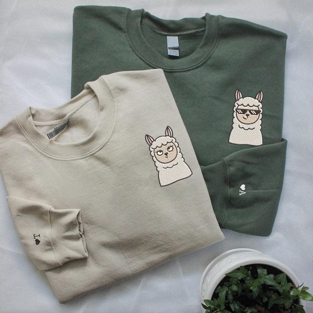 Custom Embroidered Sweatshirts For Couples, Custom Matching Couple Sweatshirt, Cute Sheep Cartoon Couples Embroidered Crewneck Sweater