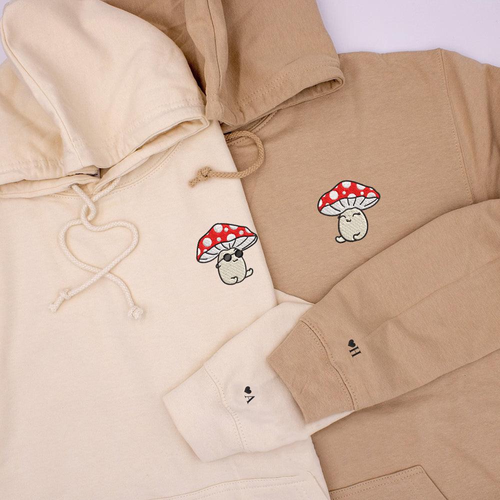 Custom Embroidered Hoodies For Couples, Custom Matching Couple Hoodie, Cute Mushroom Cartoon Couples Embroidered Hoodie