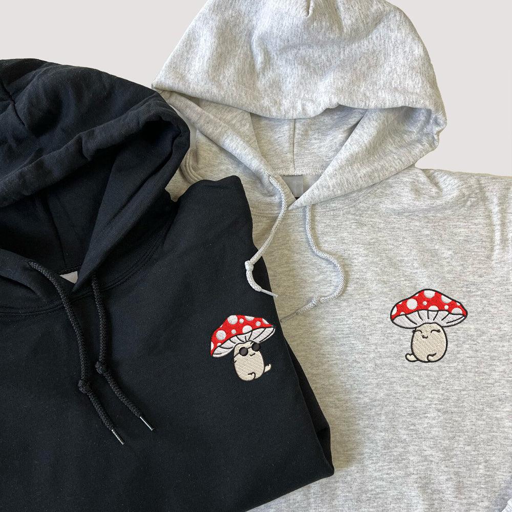 Custom Embroidered Hoodies For Couples, Custom Matching Couple Hoodie, Cute Mushroom Cartoon Couples Embroidered Hoodie