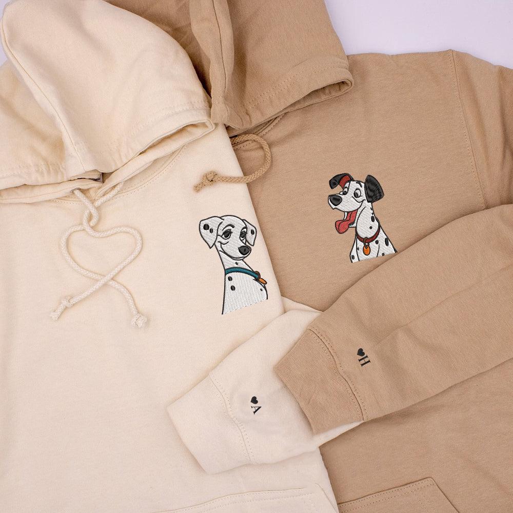 Custom Embroidered Hoodies For Couples, Custom Matching Couple Hoodie, Cute Dogs Cartoon Couples Embroidered Hoodie