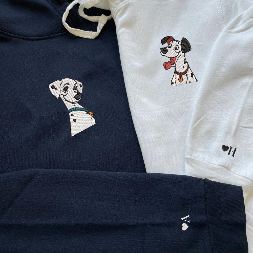 Custom Embroidered Hoodies For Couples, Custom Matching Couple Hoodie, Cute Dogs Cartoon Couples Embroidered Hoodie