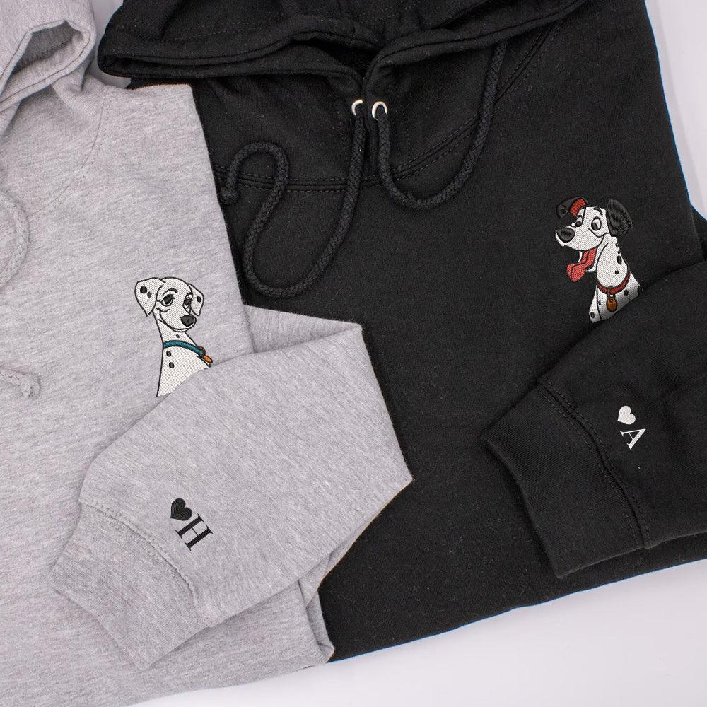 Custom Embroidered Hoodies For Couples, Custom Matching Couple Hoodie, Cute Dogs Cartoon Couples Embroidered Hoodie