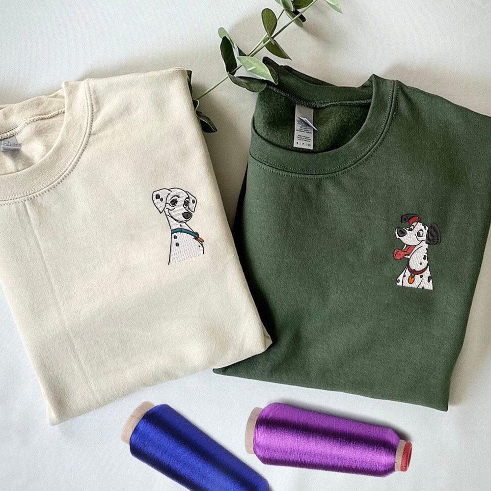 Custom Embroidered Sweatshirts For Couples, Custom Matching Couple Sweatshirt, Cute Dogs Cartoon Couples Embroidered Crewneck Sweater