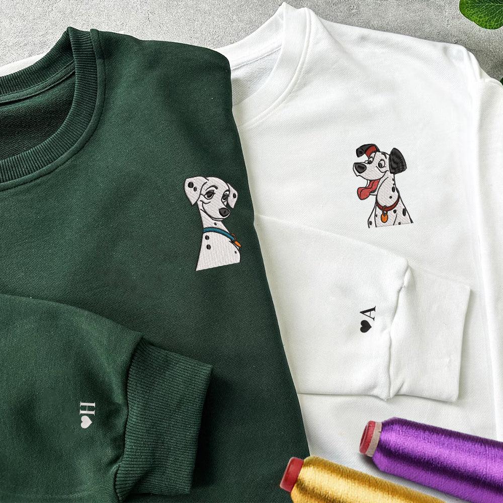 Custom Embroidered Sweatshirts For Couples, Custom Matching Couple Sweatshirt, Cute Dogs Cartoon Couples Embroidered Crewneck Sweater