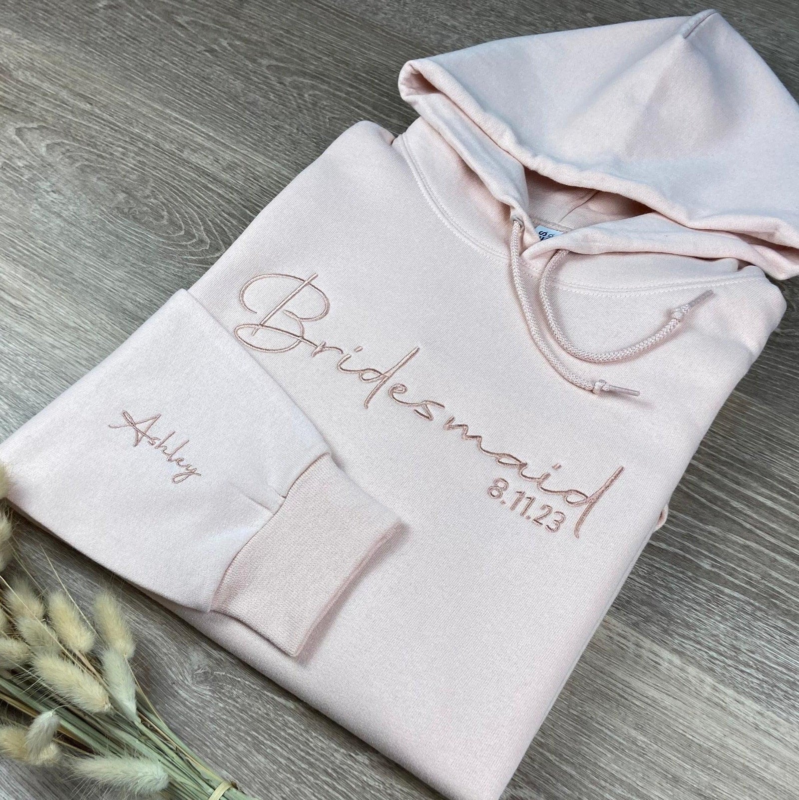 Custom Embroidered Bridesmaid Personalized Wedding Day Embroidered Sweatshirt Hoodie