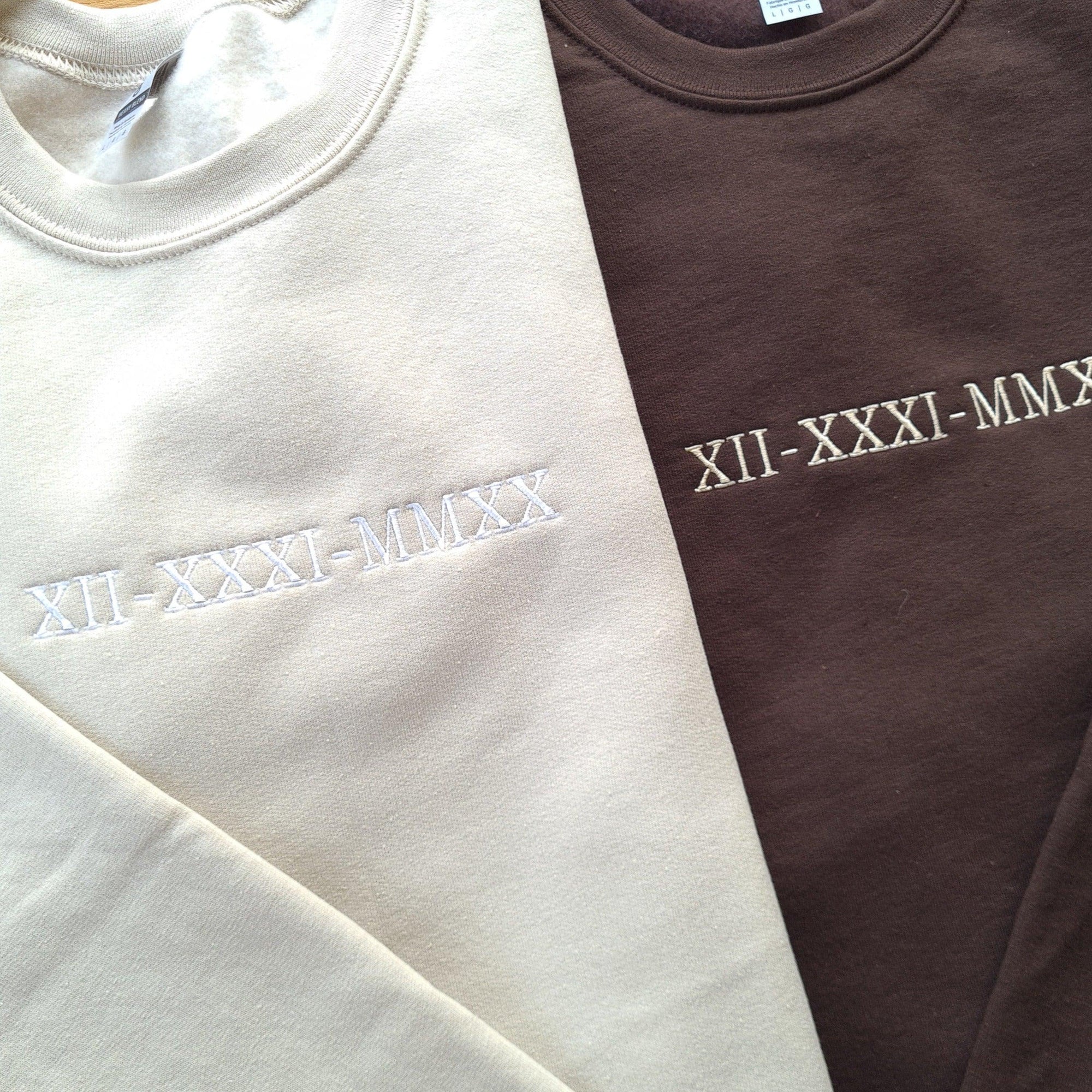 Personalized Roman Numeral Embroidered Custom Matching Couples Sweatshirt