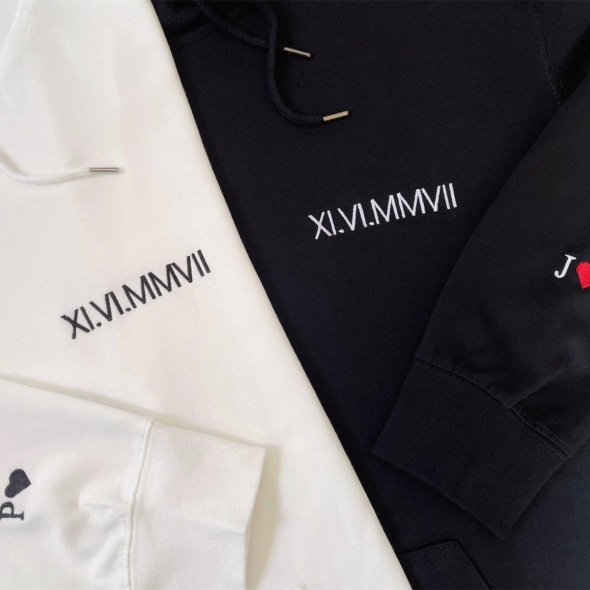 Personalized Roman Numeral Couple Matching Embroidered Sweatshirt Hoodie