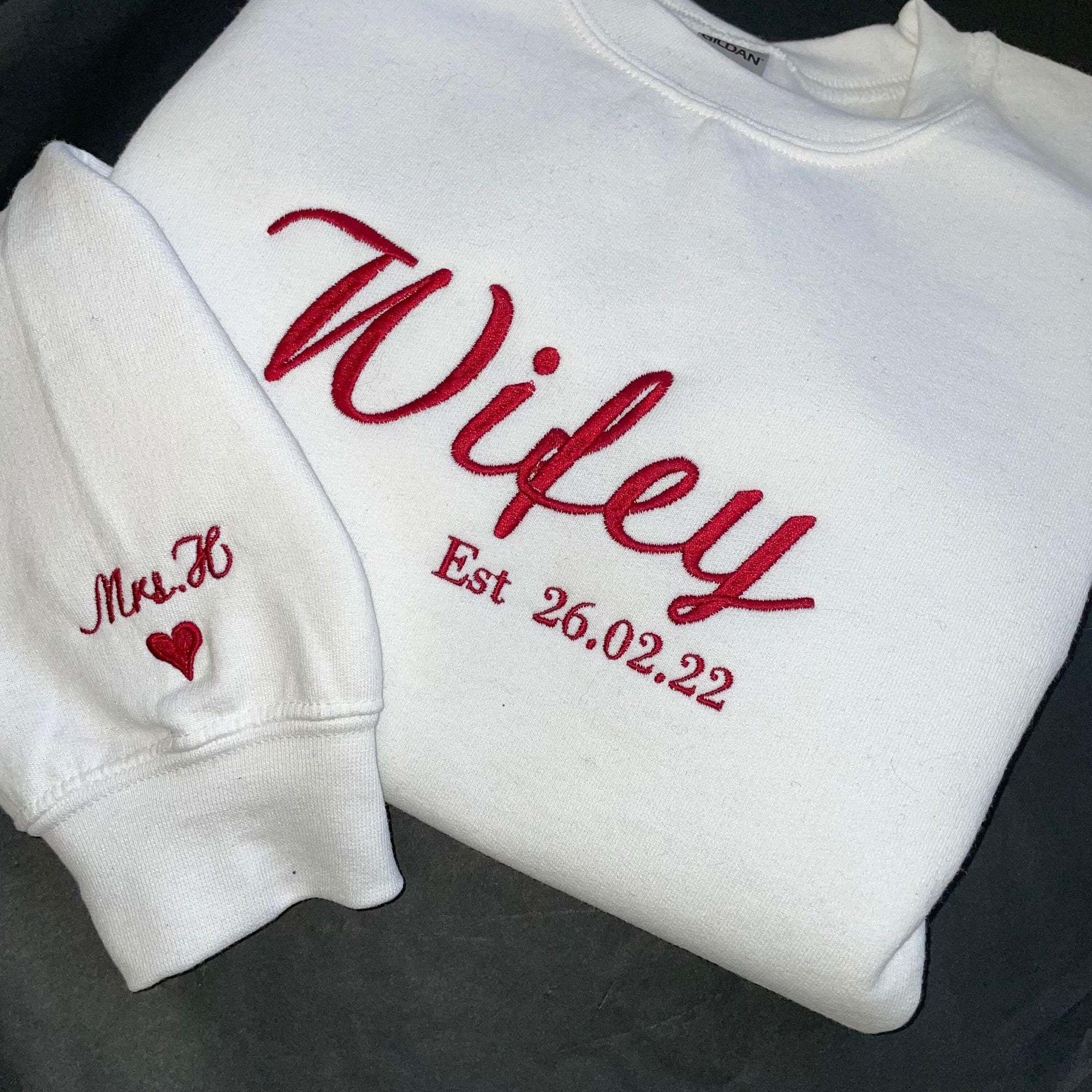 Custom Embroidered Bride Wifey Husband Personalised Couple Embroidered Sweatshirt