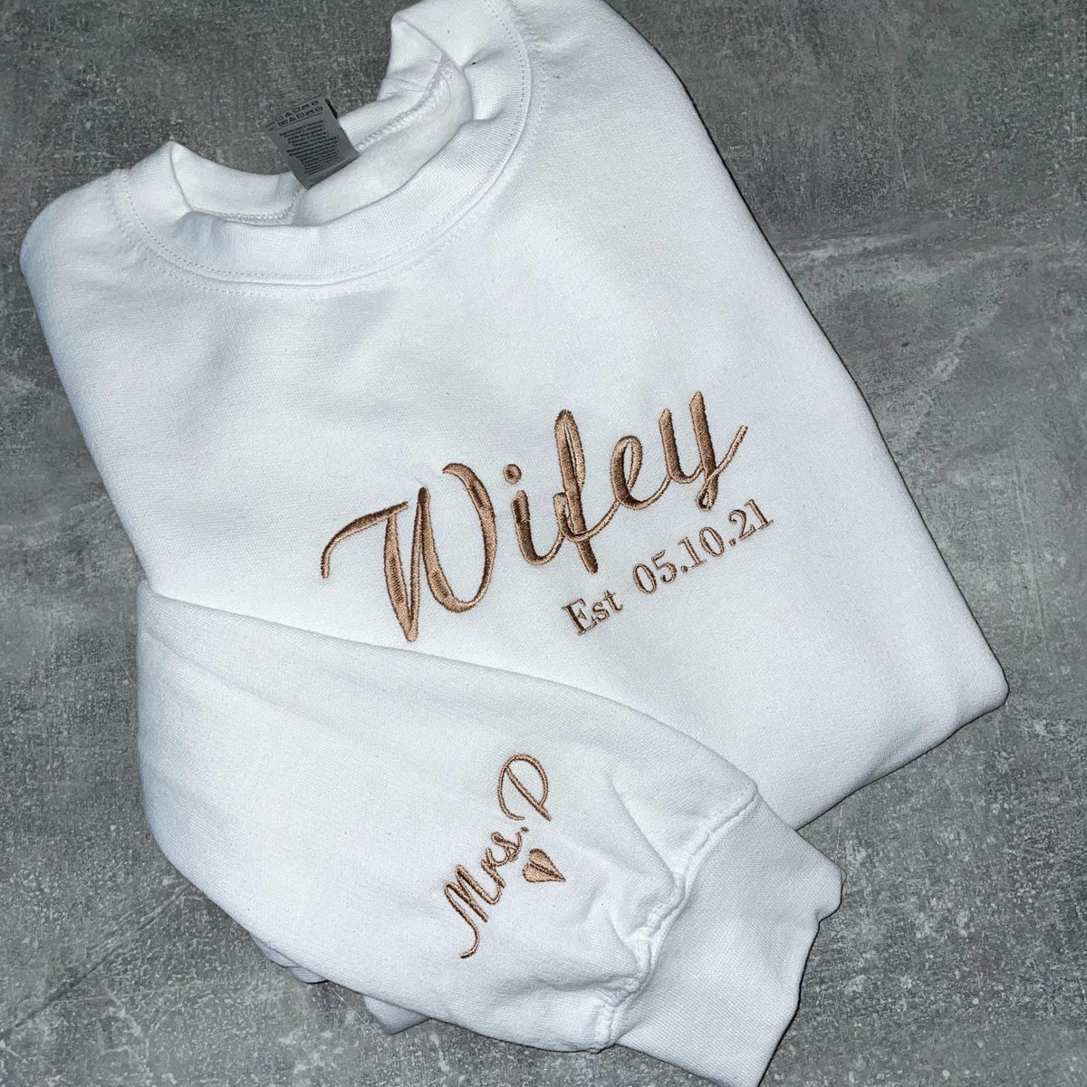 Custom Embroidered Bride Wifey Husband Personalised Couple Embroidered Sweatshirt