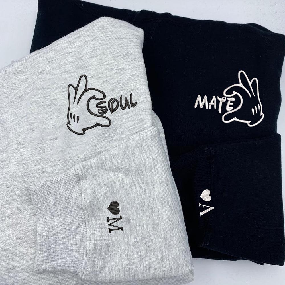 Custom Soulmate Cartoon Inspired Embroidered Couples Matching Embroidered Sweatshirt Hoodies