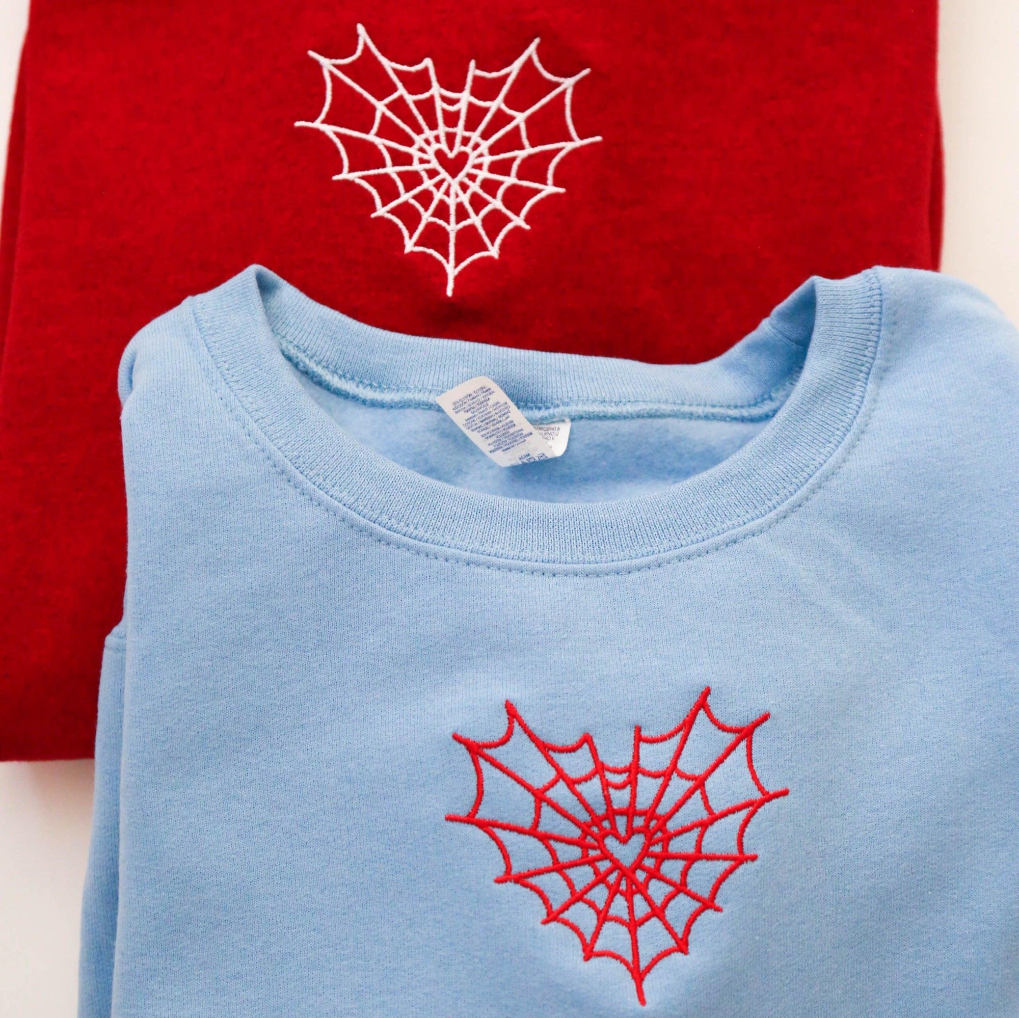 Custom Spiderweb Heart Embroidered Matching Set Couple Sweatshirt Hoodies