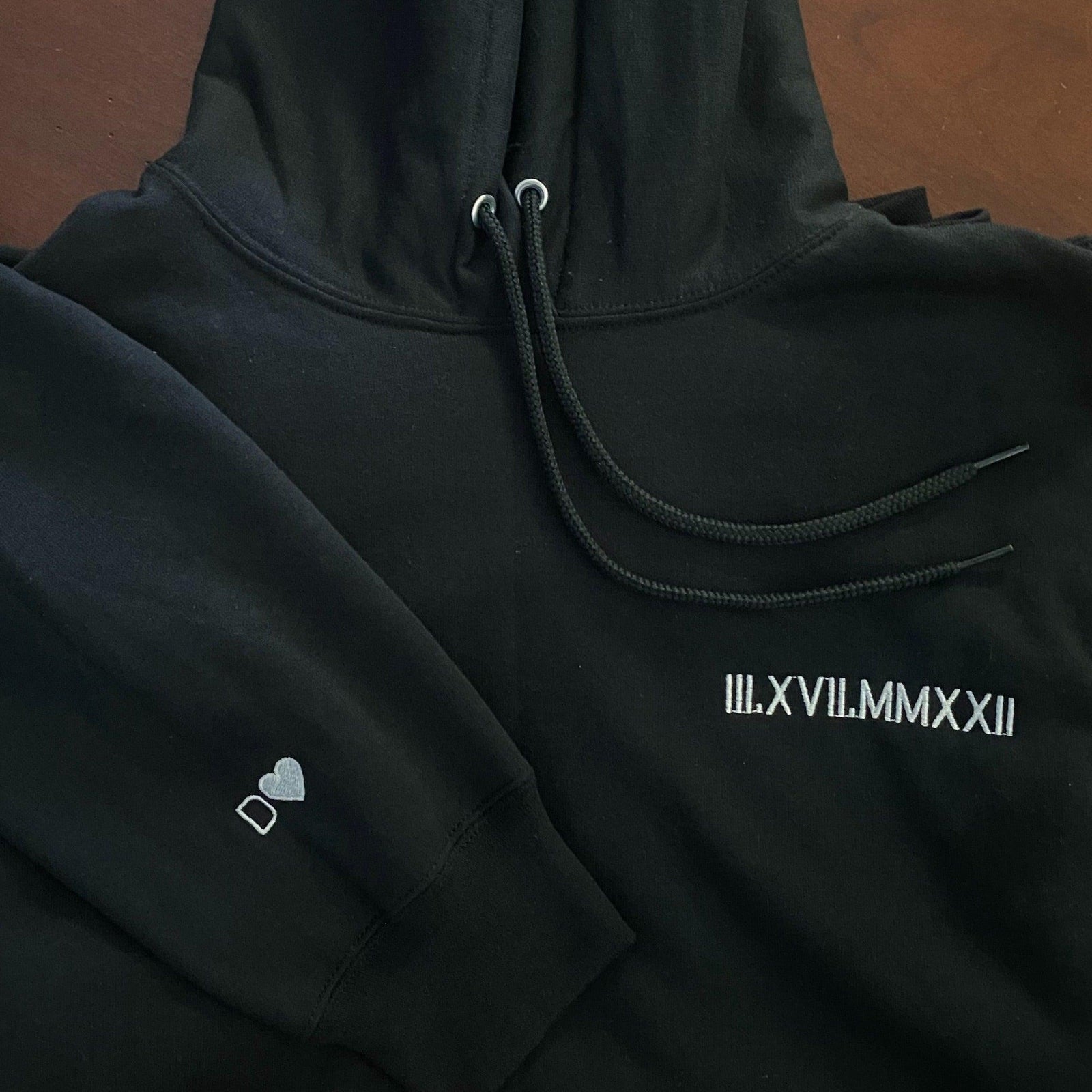 Custom Embroidered Roman Numeral Date Initials on Sleeves Couple Matching Embroidered Crewneck Sweatshirt Hoodie