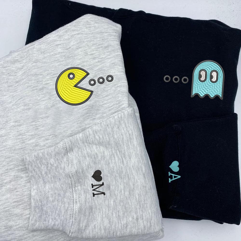 Custom Embroidered Packman Inspired Couples Matching Embroidered Sweatshirt Hoodies