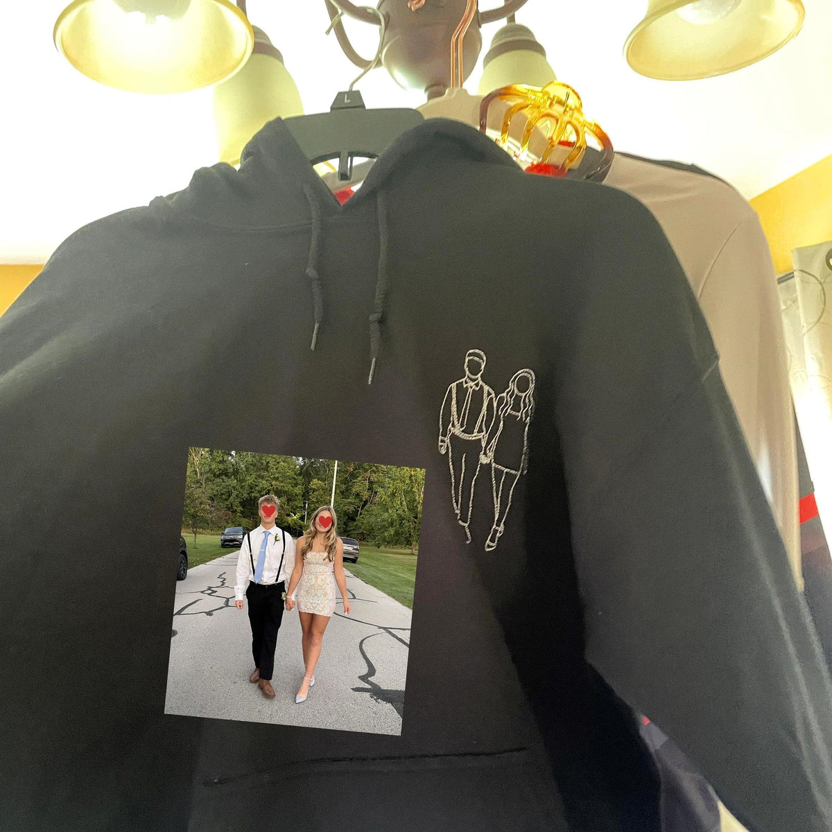 Custom Embroidered Portrait From Photo Couple Hoodies Set Embroidered Sweatshirt