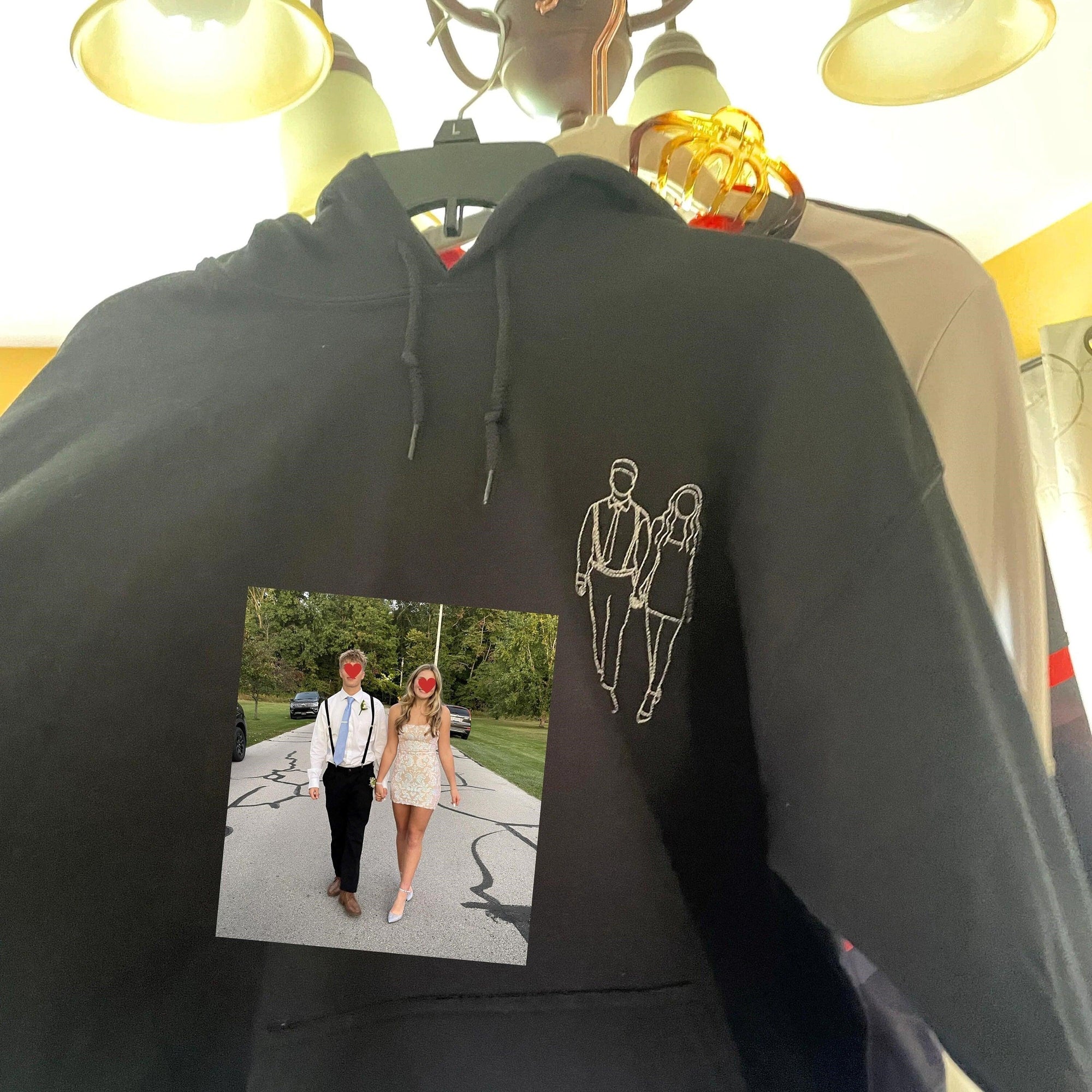 Custom Embroidered Portrait From Photo Couple Hoodies Set Embroidered Sweatshirt