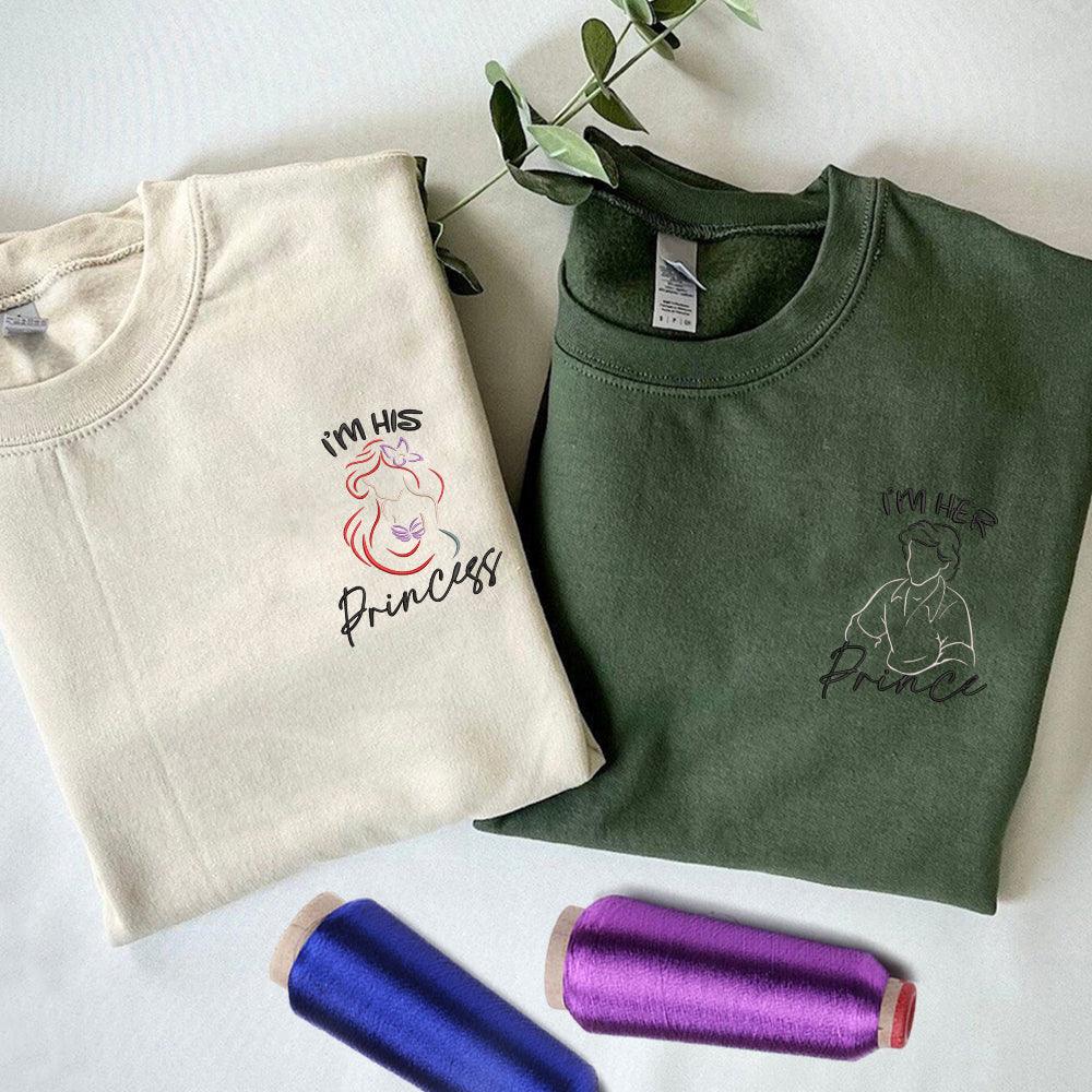 Custom Embroidered I'm Her Prince His Princess Couples Matching Embroidered Sweatshirt Hoodies