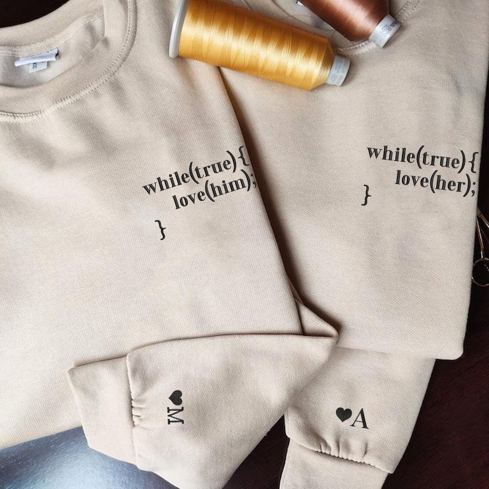 Custom Love Program Code Embroidered Matching Couples Gift Embroidered Sweatshirt Hoodies