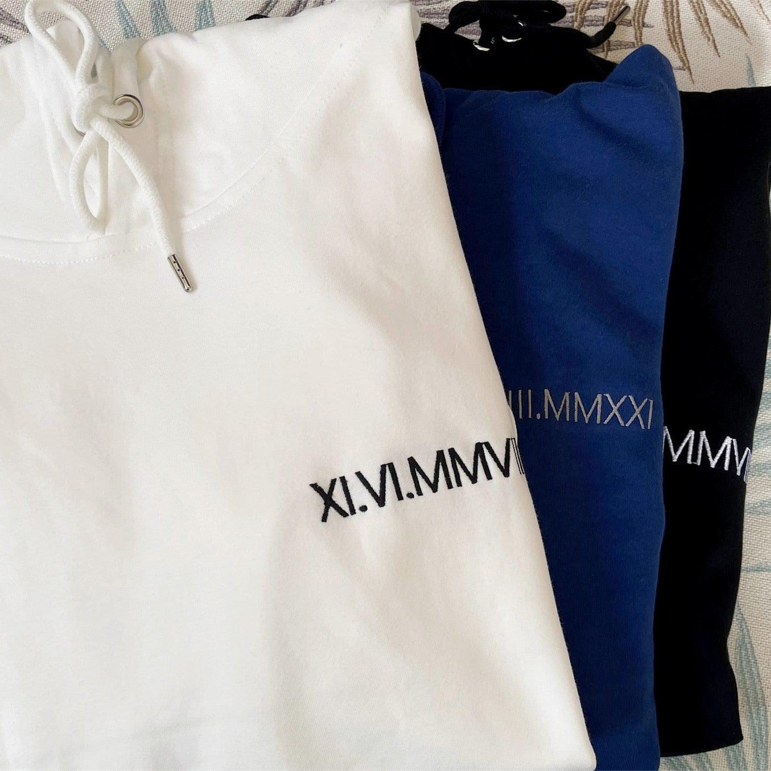 Personalized Roman Numeral Couple Matching Embroidered Sweatshirt Hoodie