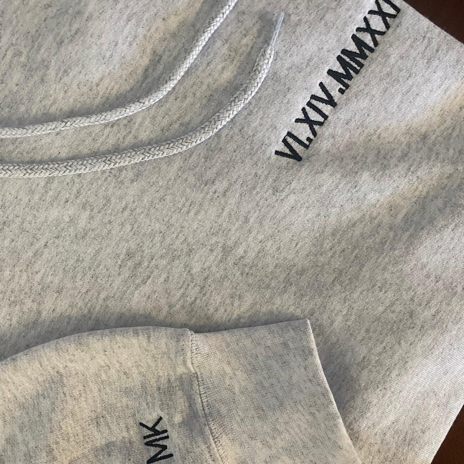 Custom Embroidered Roman Numeral Date Initials on Sleeves Couple Matching Embroidered Crewneck Sweatshirt Hoodie