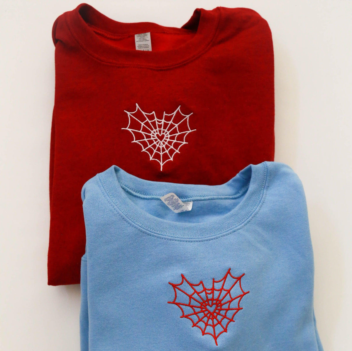 Custom Spiderweb Heart Embroidered Matching Set Couple Sweatshirt Hoodies