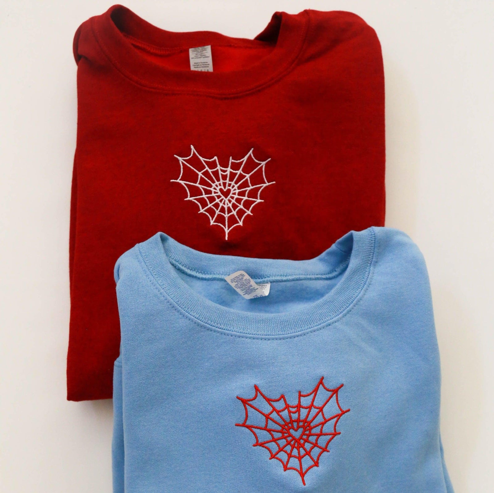 Custom Spiderweb Heart Embroidered Matching Set Couple Sweatshirt Hoodies