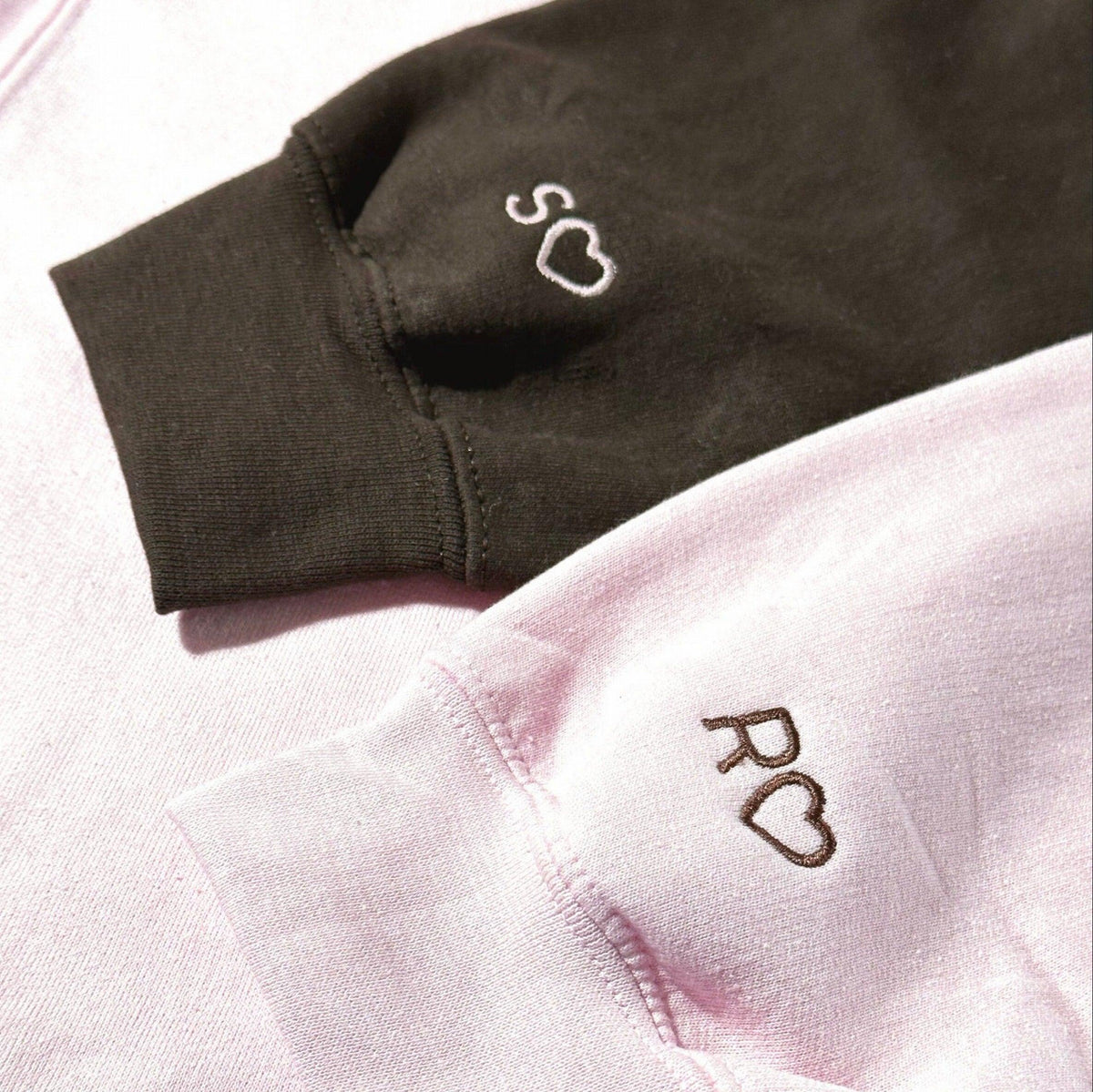 Personalized Anniversary Date Custom Embroidered Initial Heart Couple Hoodies